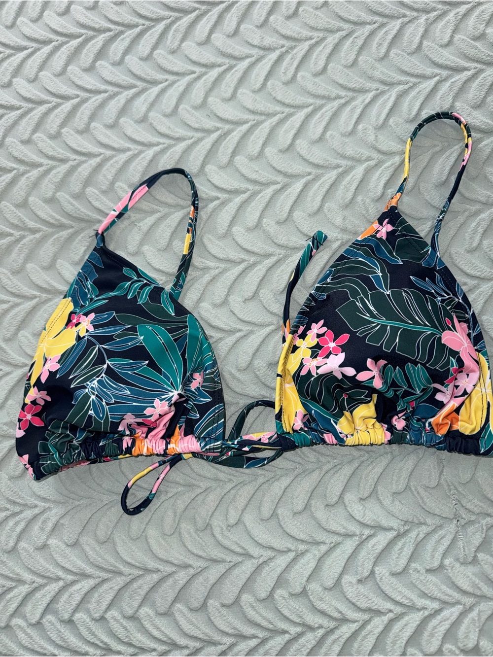 Old Navy Black Tropical Floral Triangle Bikini Top